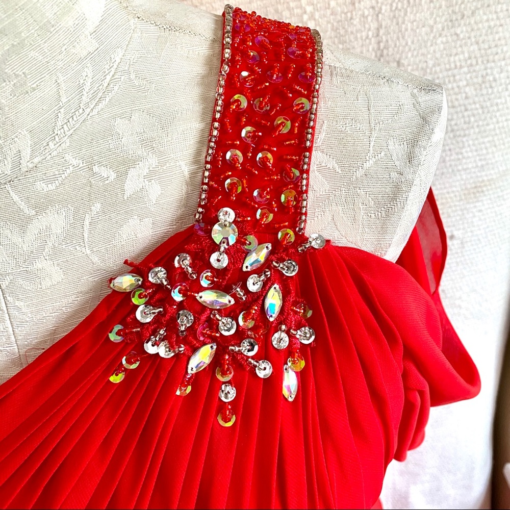 M Chiffon One Shoulder Long Formal Prom Dress Red - Picture 4 of 8